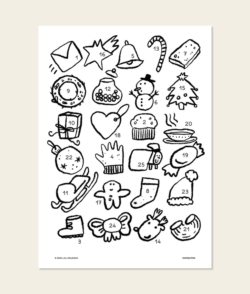 Calendario de Adviento para colorear (Impresión de alta calidad)