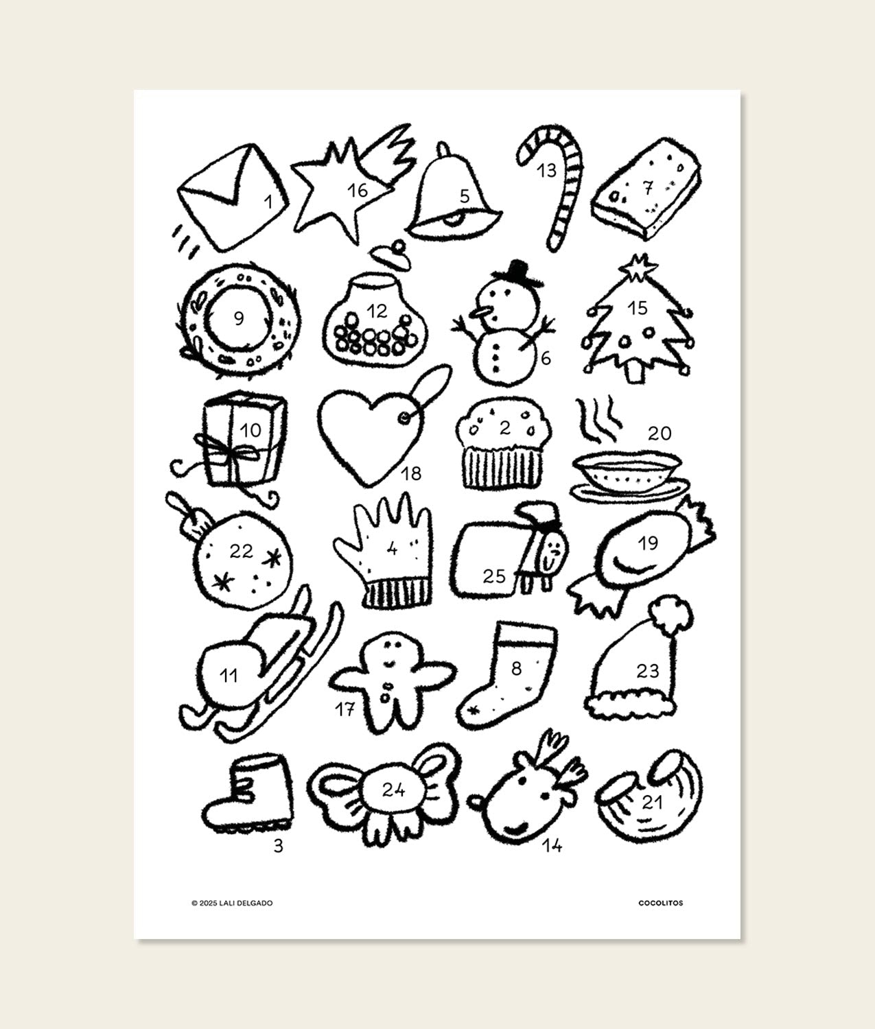 Calendario de Adviento para colorear (Impresión de alta calidad)