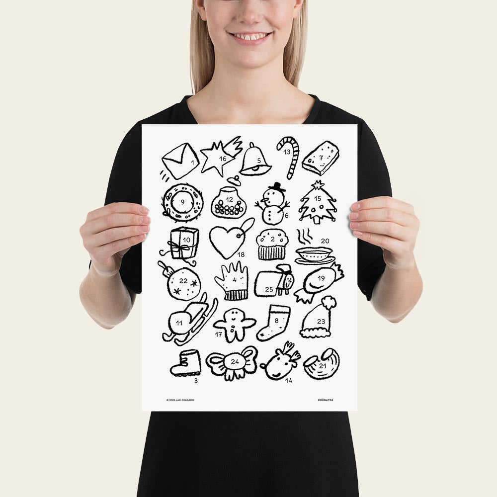 Calendario de Adviento para colorear (Impresión de alta calidad)