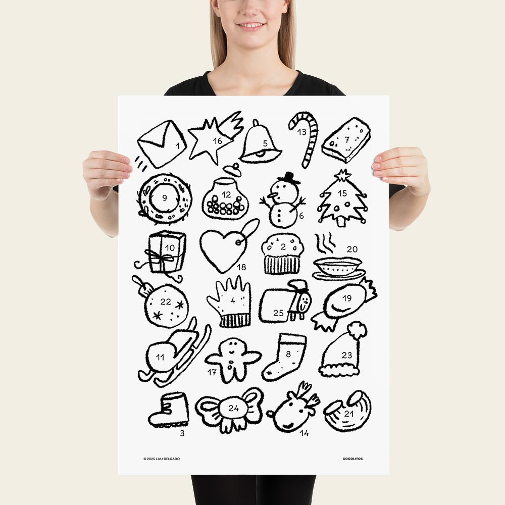 Calendario de Adviento para colorear (Impresión de alta calidad)