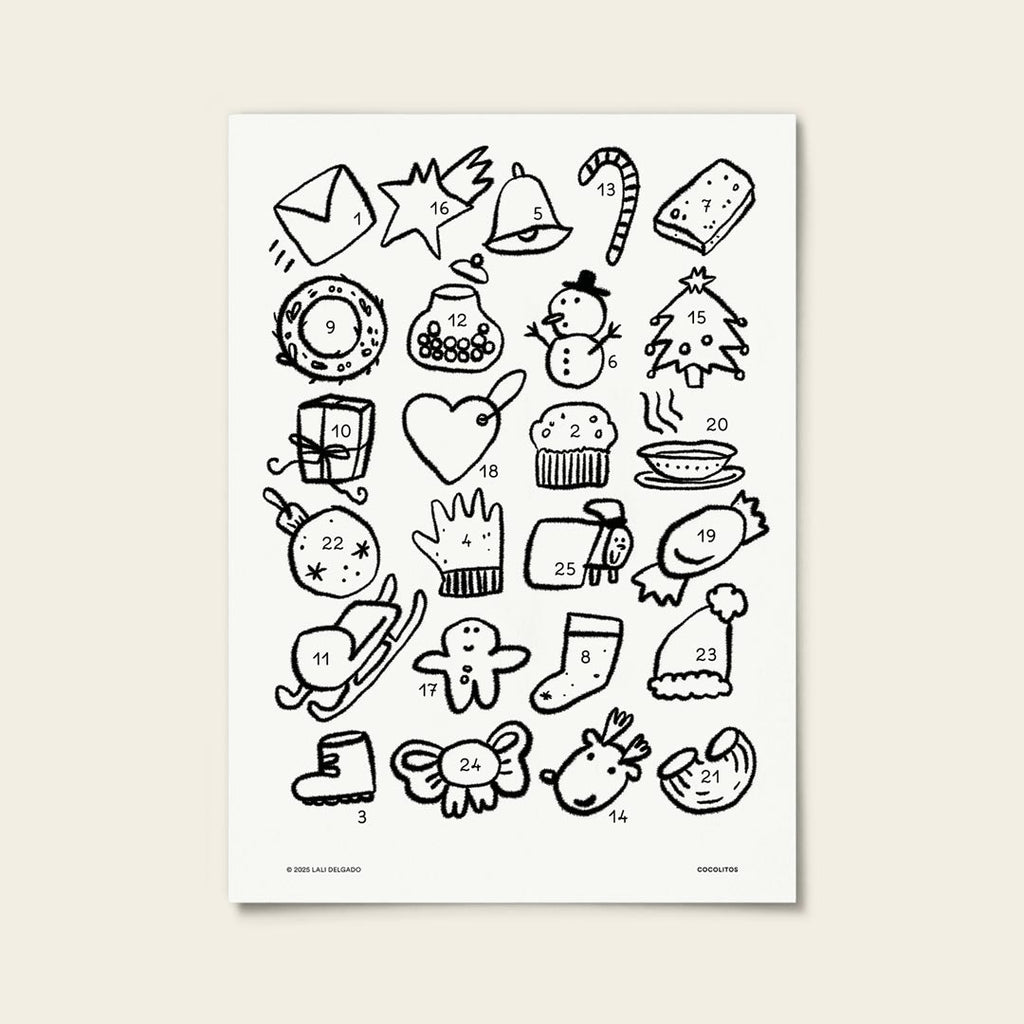 Calendario de adviento para colorear (Descarga digital)