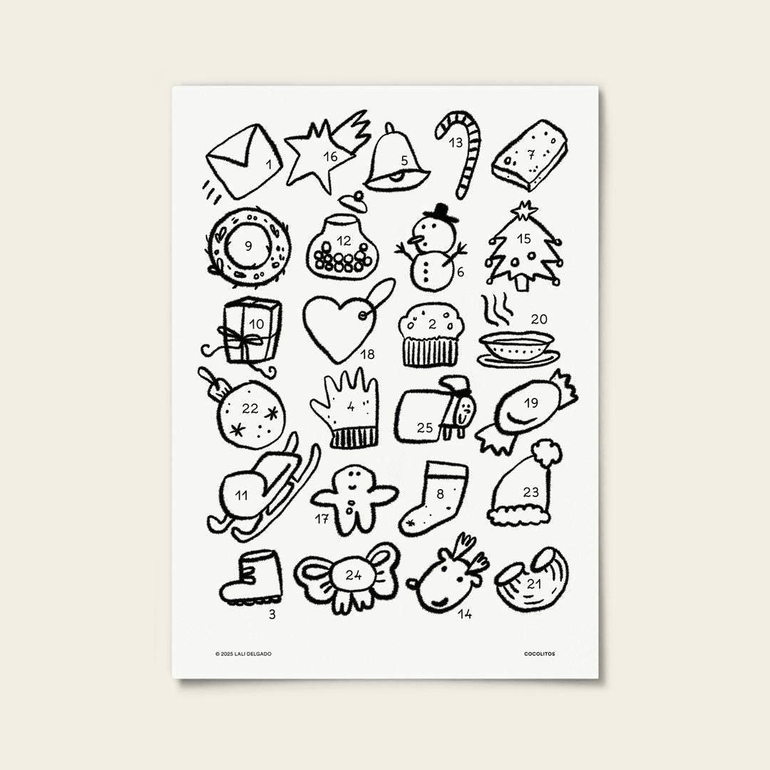 Calendario de adviento para colorear (Descarga digital)