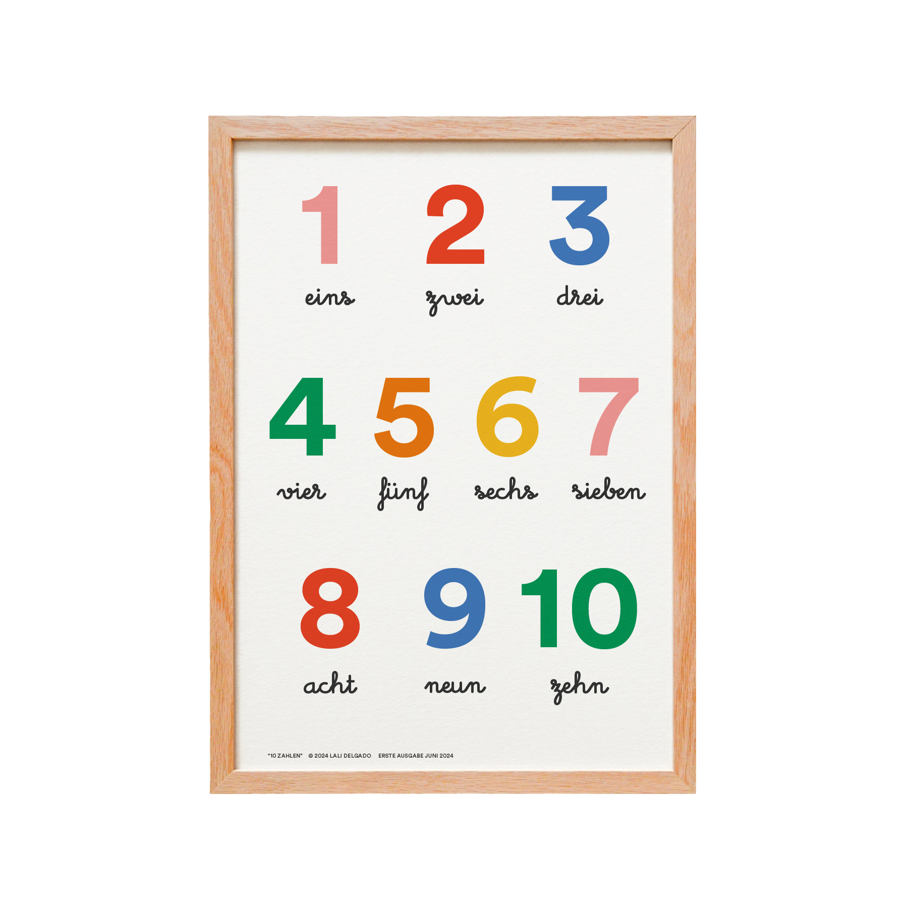 Cocolitos Poster "10 Zahlen" Deutsch, Oak Frame